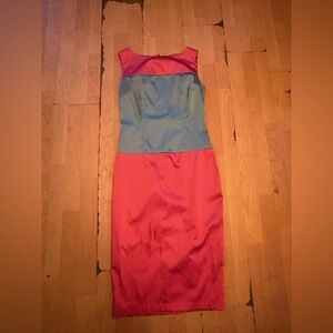 BETTIE PAGE TATYANA Coral Orange Blue Color Block Dress Size M Pencil X18